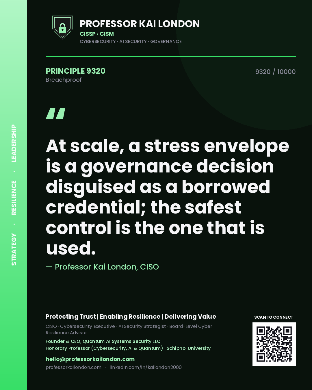 Professor Kai London principle 9320: At scale, a stress envelope is a governance decision disguised as a borrowed credential; the safest control is the one that is used.