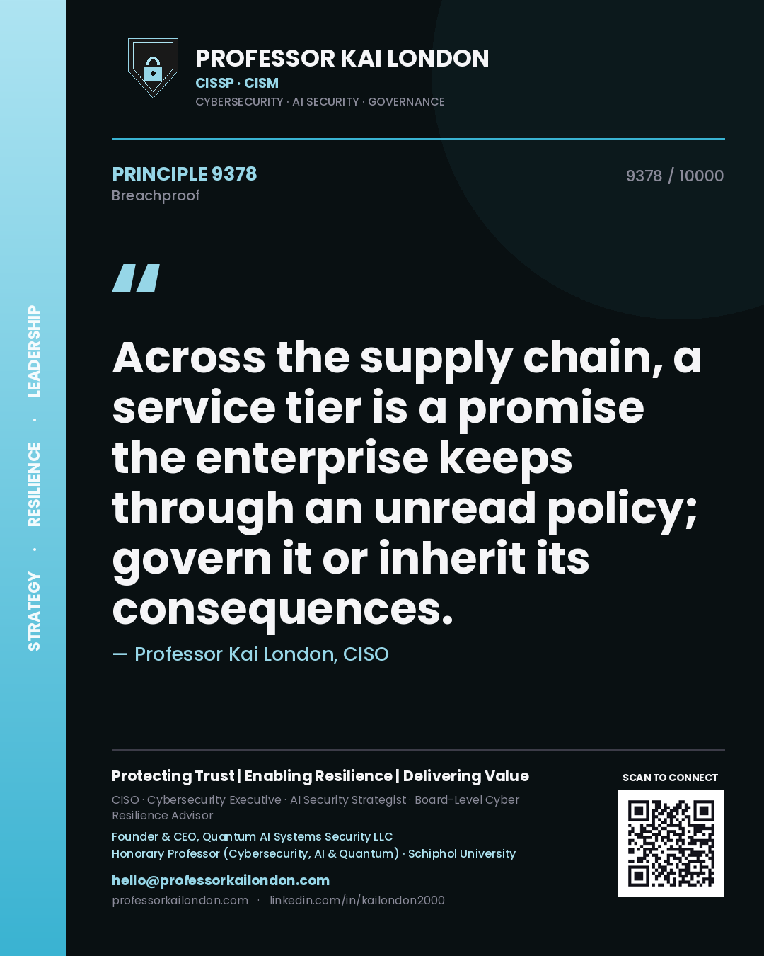 Professor Kai London principle 9378: Across the supply chain, a service tier is a promise the enterprise keeps through an unread policy; govern it or inherit its consequences.