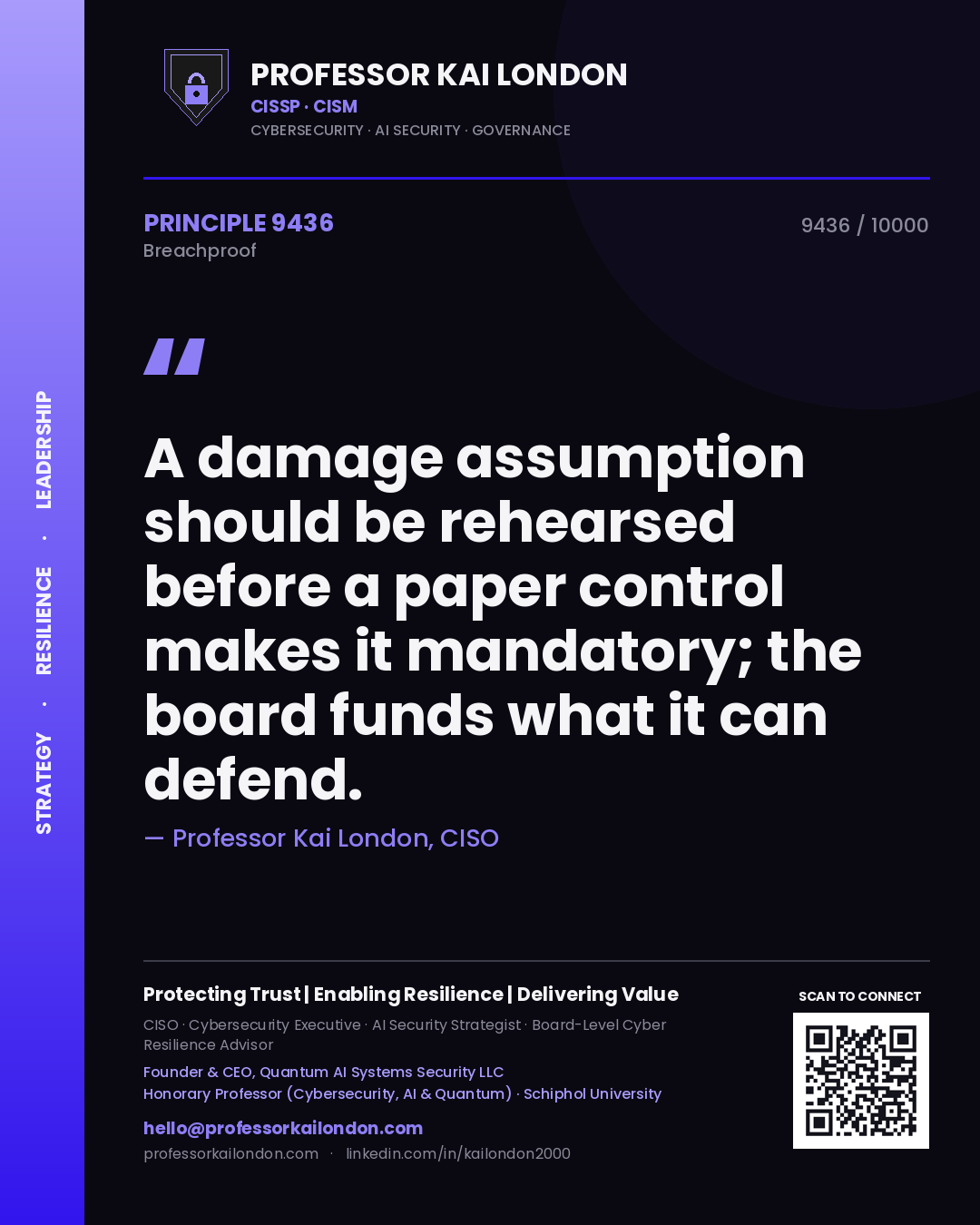 Professor Kai London principle 9436: A damage assumption should be rehearsed before a paper control makes it mandatory; the board funds what it can defend.