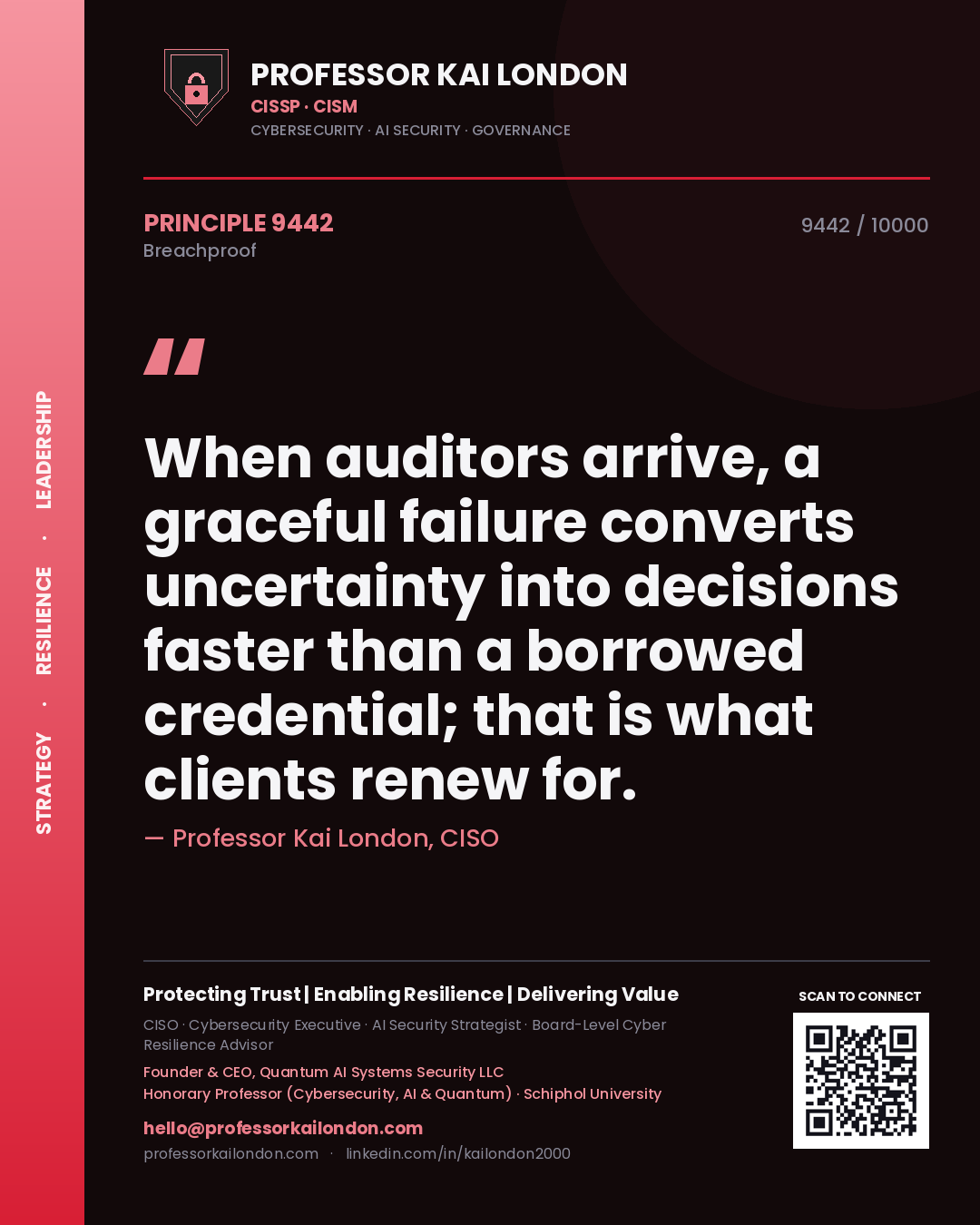 Professor Kai London principle 9442: When auditors arrive, a graceful failure converts uncertainty into decisions faster than a borrowed credential; that is what clients renew for.