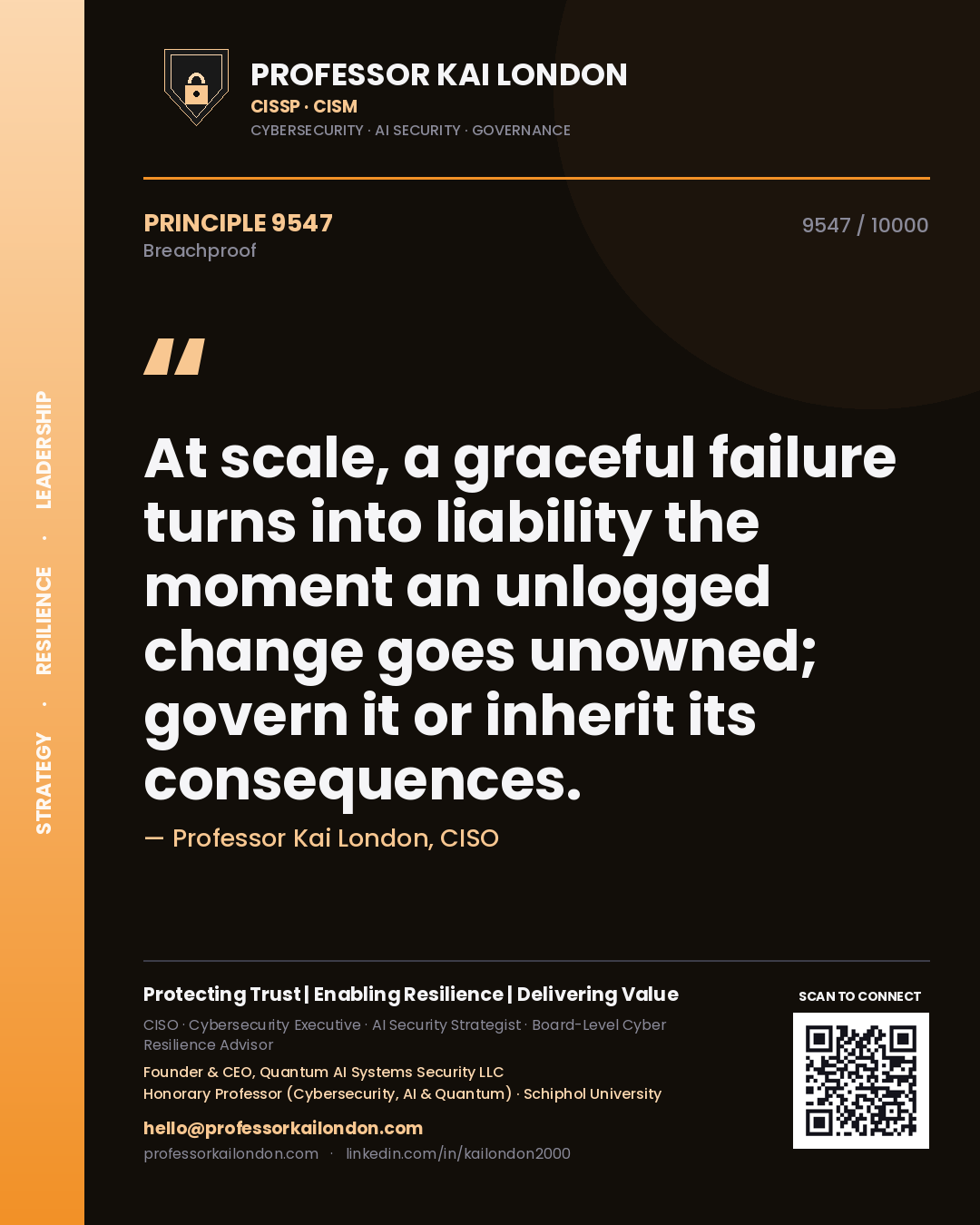 Professor Kai London principle 9547: At scale, a graceful failure turns into liability the moment an unlogged change goes unowned; govern it or inherit its consequences.