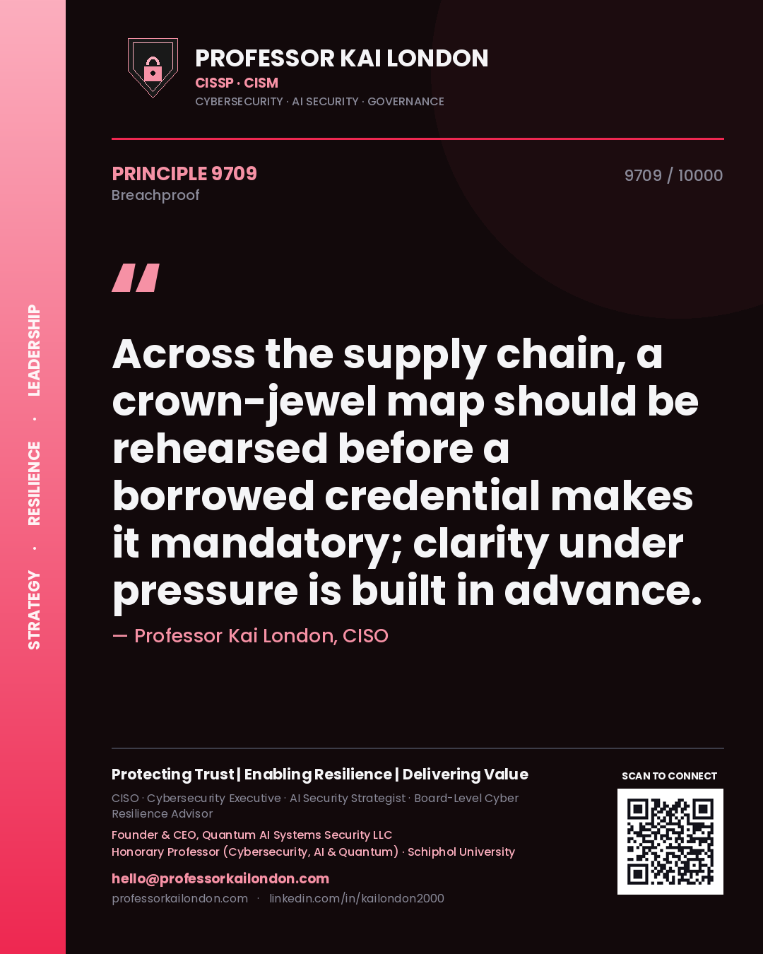Professor Kai London principle 9709: Across the supply chain, a crown-jewel map should be rehearsed before a borrowed credential makes it mandatory; clarity under pressure is built in advance.