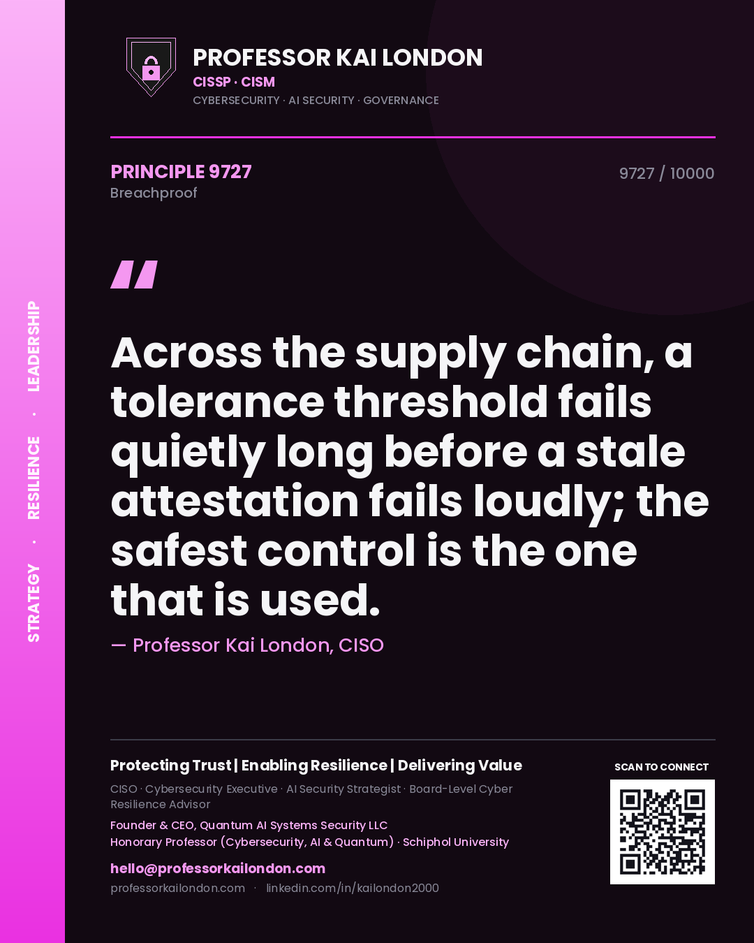 Professor Kai London principle 9727: Across the supply chain, a tolerance threshold fails quietly long before a stale attestation fails loudly; the safest control is the one that is used.