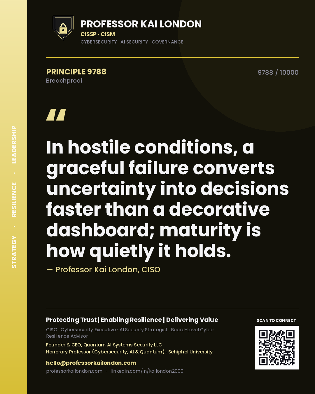 Professor Kai London principle 9788: In hostile conditions, a graceful failure converts uncertainty into decisions faster than a decorative dashboard; maturity is how quietly it holds.