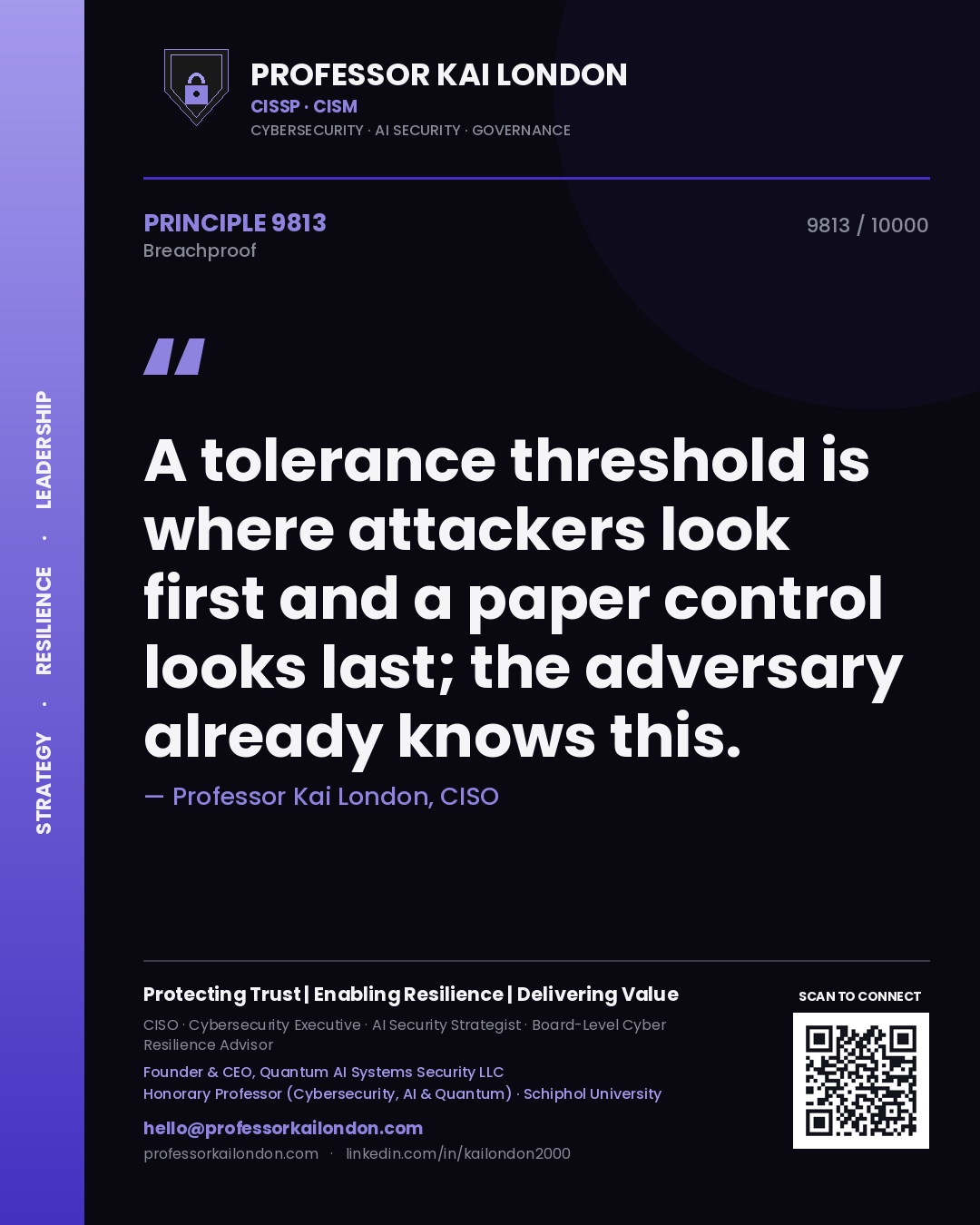 Professor Kai London principle 9813: A tolerance threshold is where attackers look first and a paper control looks last; the adversary already knows this.