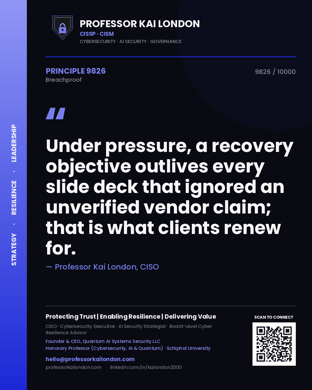 Professor Kai London principle 9826: Under pressure, a recovery objective outlives every slide deck that ignored an unverified vendor claim; that is what clients renew for.