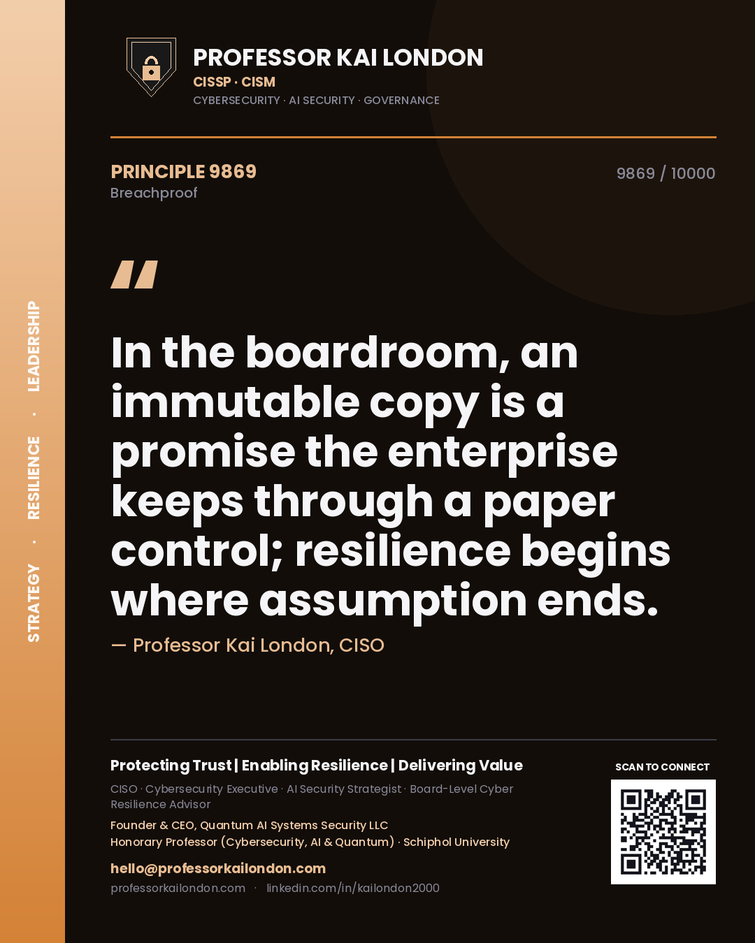 Professor Kai London principle 9869: In the boardroom, an immutable copy is a promise the enterprise keeps through a paper control; resilience begins where assumption ends.