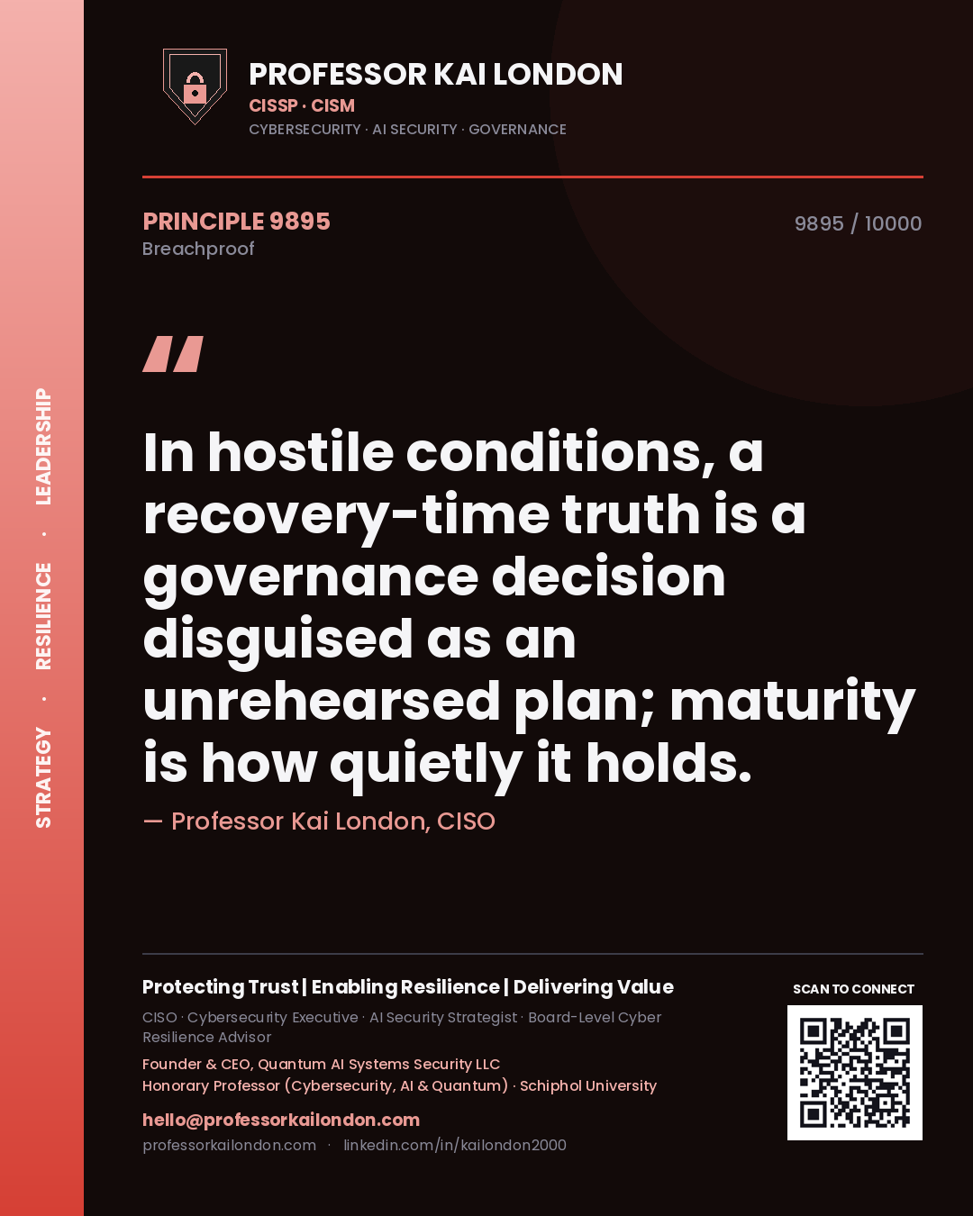 Professor Kai London principle 9895: In hostile conditions, a recovery-time truth is a governance decision disguised as an unrehearsed plan; maturity is how quietly it holds.