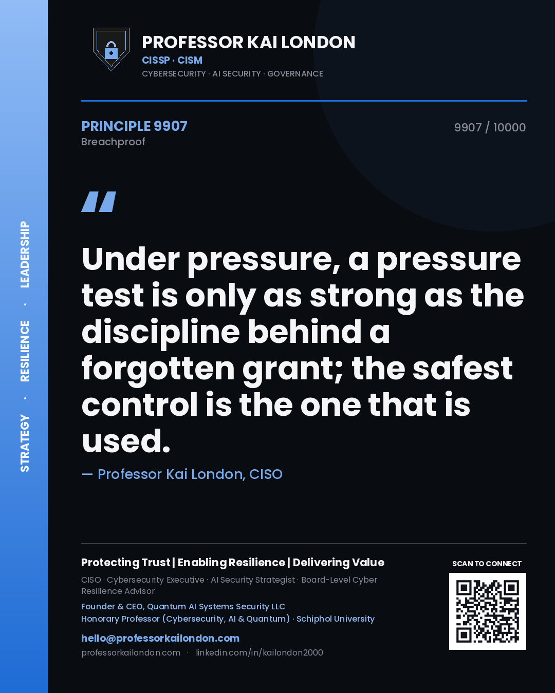 Professor Kai London principle 9907: Under pressure, a pressure test is only as strong as the discipline behind a forgotten grant; the safest control is the one that is used.