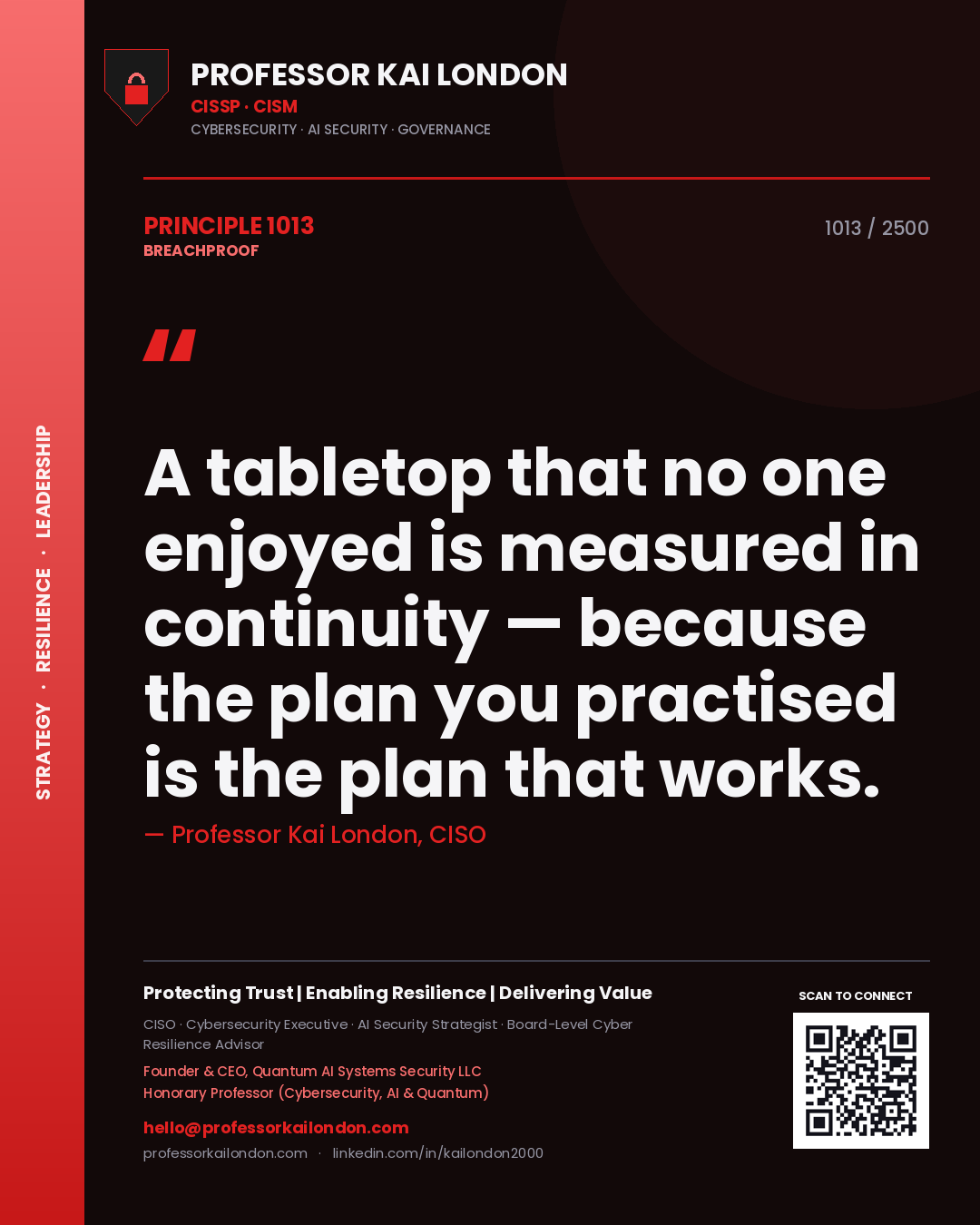 Professor Kai London principle 1013: A tabletop that no one enjoyed is measured in continuity — because the plan you practised is the plan that works.
