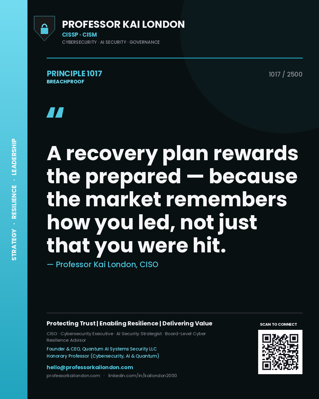 Professor Kai London principle 1017: A recovery plan rewards the prepared — because the market remembers how you led, not just that you were hit.