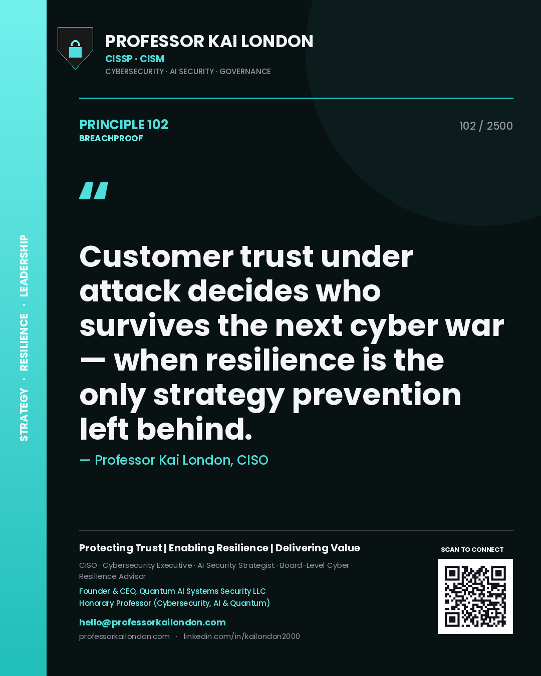 Professor Kai London principle 102: Customer trust under attack decides who survives the next cyber war — when resilience is the only strategy prevention left behind.