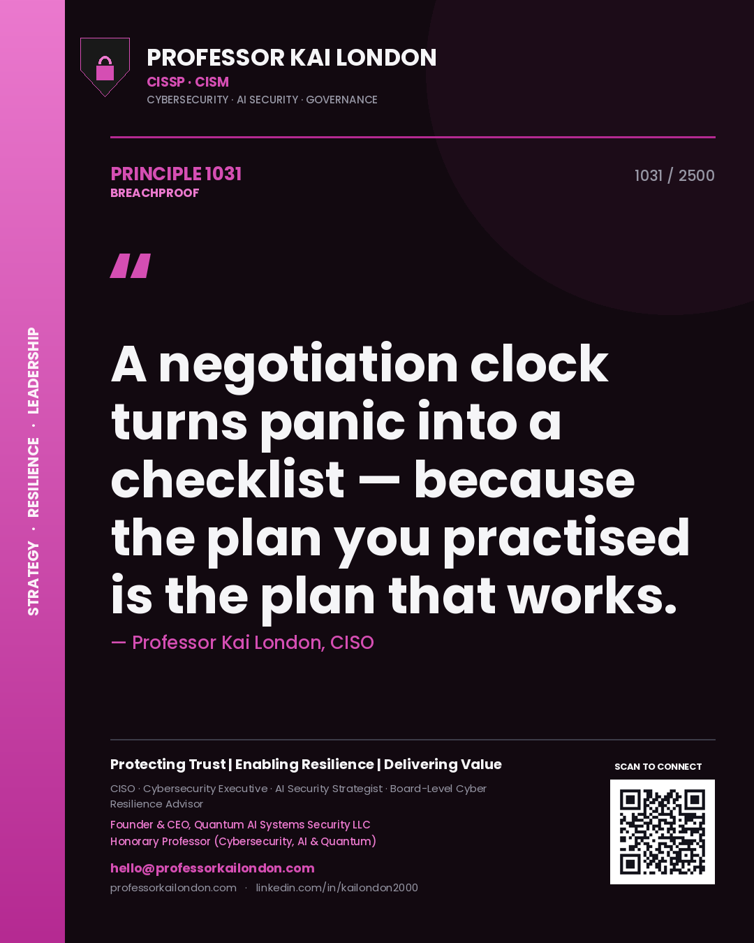 Professor Kai London principle 1031: A negotiation clock turns panic into a checklist — because the plan you practised is the plan that works.