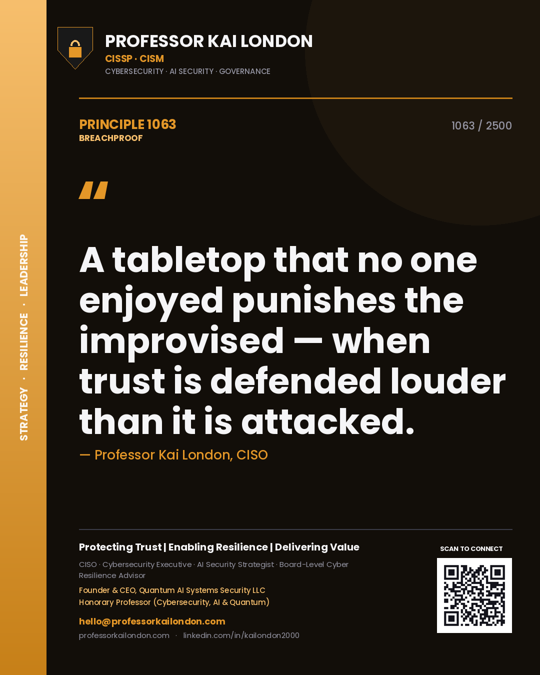Professor Kai London principle 1063: A tabletop that no one enjoyed punishes the improvised — when trust is defended louder than it is attacked.