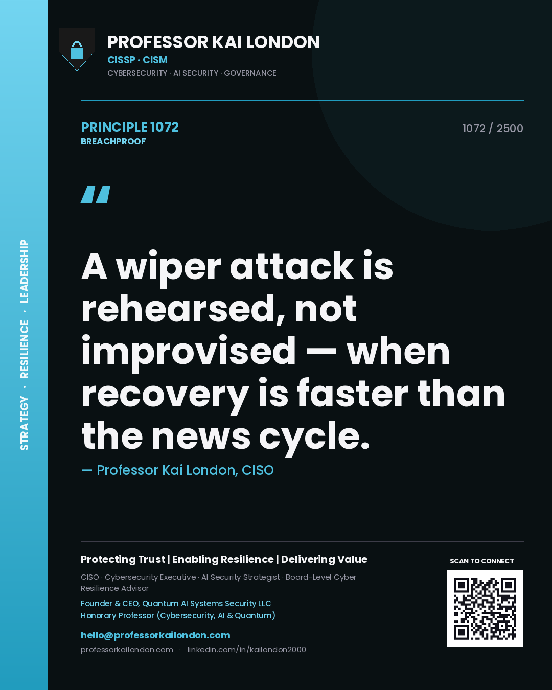 Professor Kai London principle 1072: A wiper attack is rehearsed, not improvised — when recovery is faster than the news cycle.