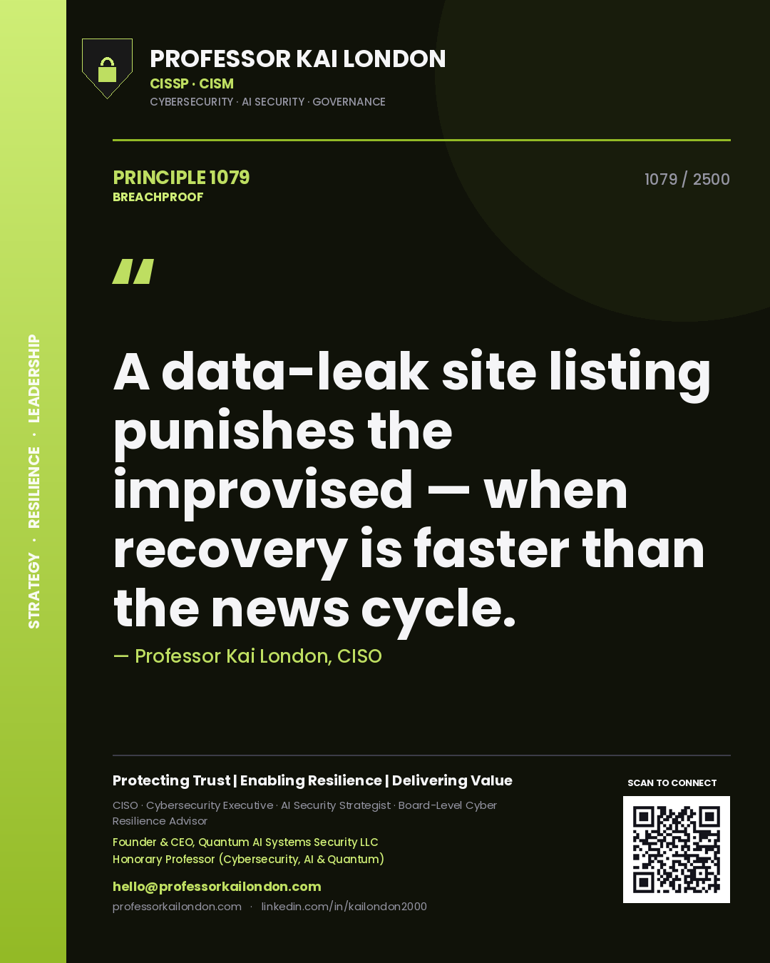Professor Kai London principle 1079: A data-leak site listing punishes the improvised — when recovery is faster than the news cycle.