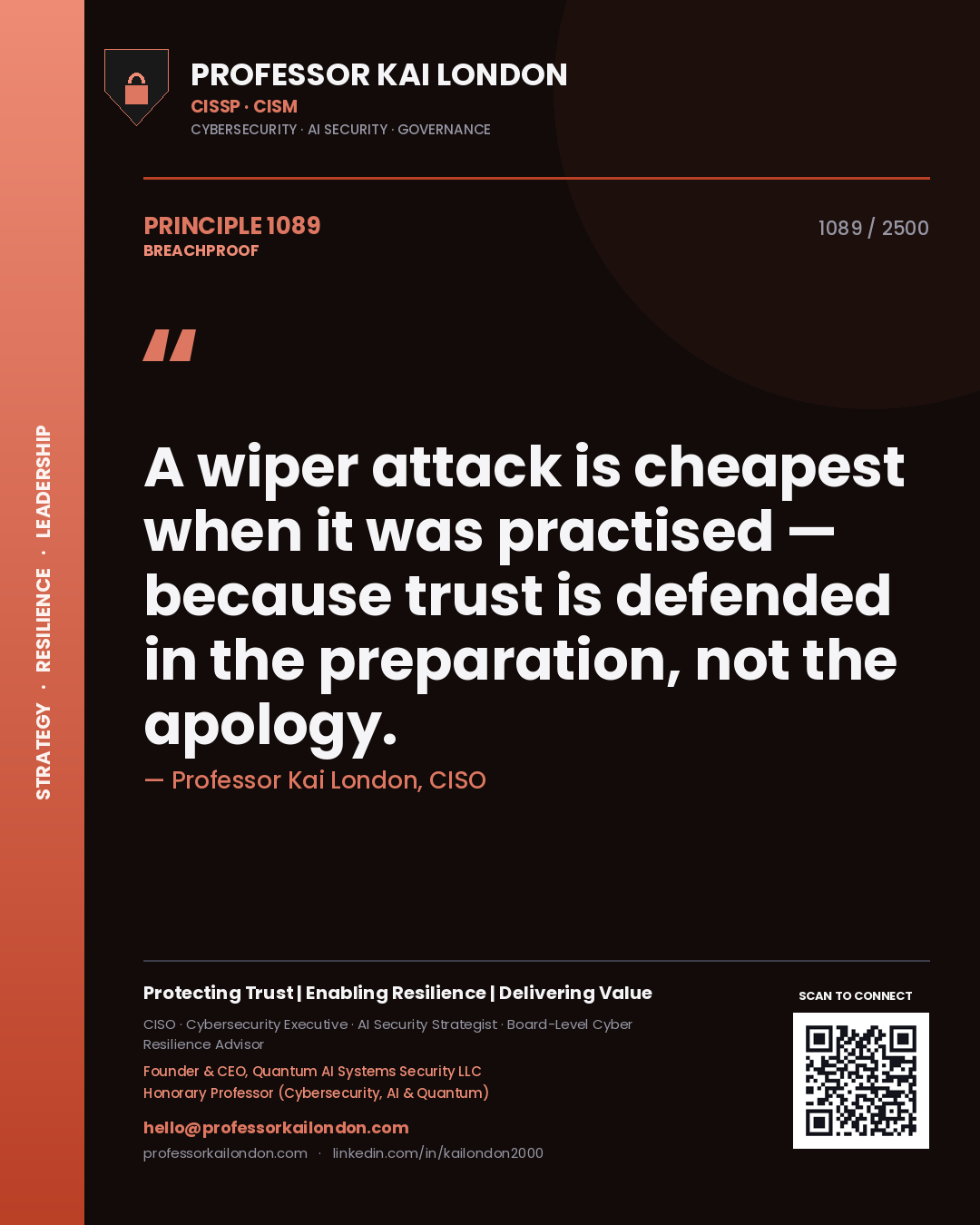 Professor Kai London principle 1089: A wiper attack is cheapest when it was practised — because trust is defended in the preparation, not the apology.