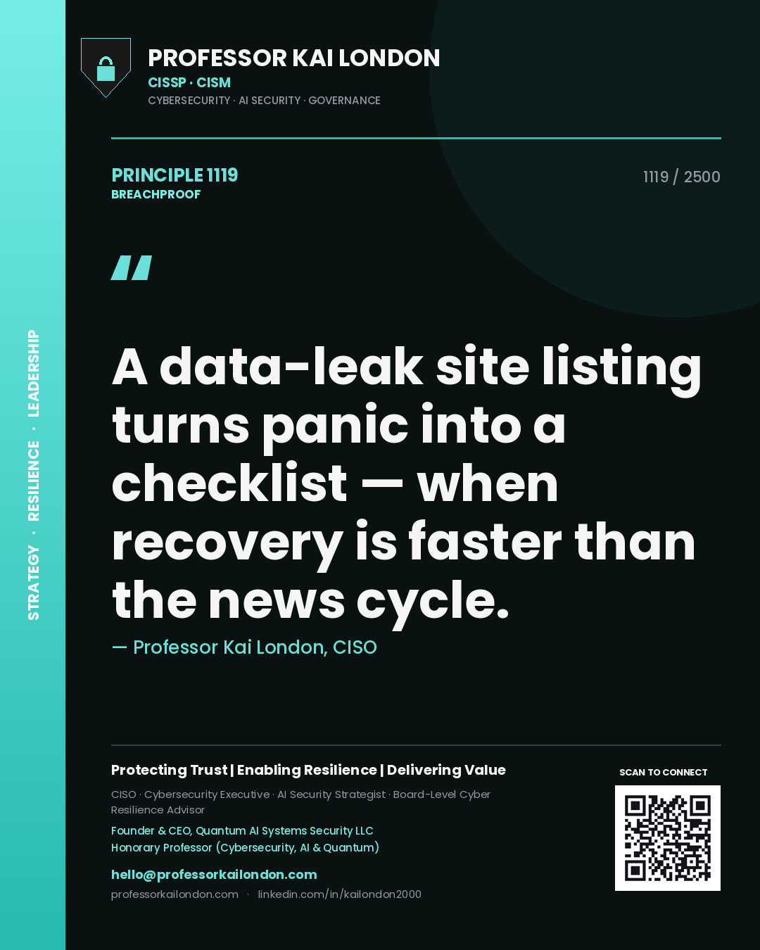 Professor Kai London principle 1119: A data-leak site listing turns panic into a checklist — when recovery is faster than the news cycle.