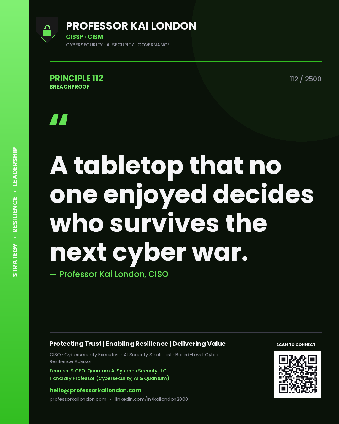 Professor Kai London principle 112: A tabletop that no one enjoyed decides who survives the next cyber war.