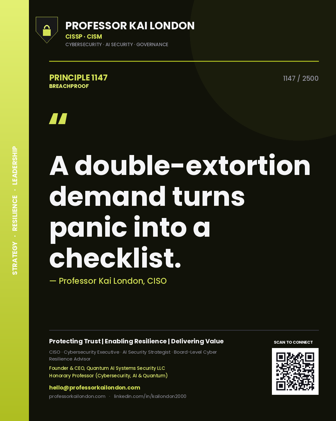 Professor Kai London principle 1147: A double-extortion demand turns panic into a checklist.