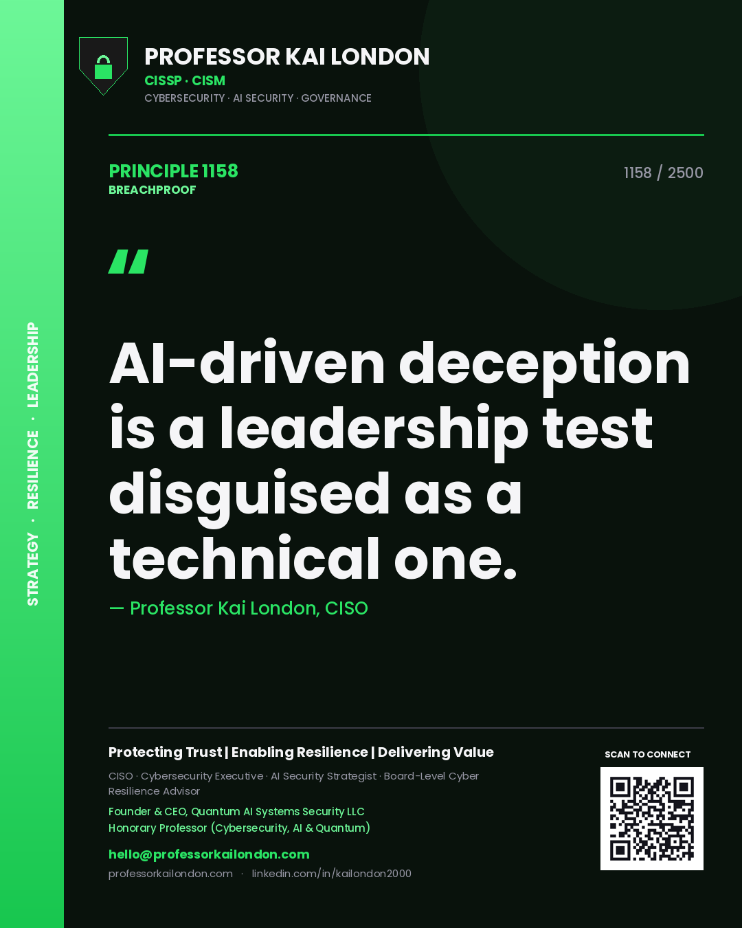 Professor Kai London principle 1158: AI-driven deception is a leadership test disguised as a technical one.