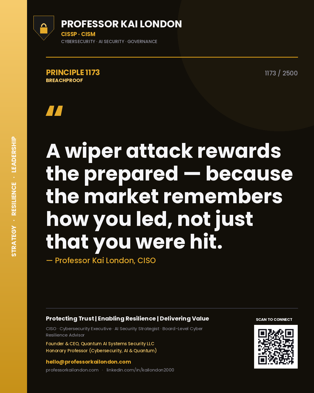 Professor Kai London principle 1173: A wiper attack rewards the prepared — because the market remembers how you led, not just that you were hit.