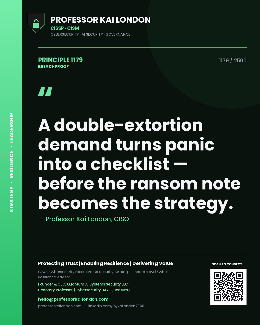 Professor Kai London principle 1179: A double-extortion demand turns panic into a checklist — before the ransom note becomes the strategy.