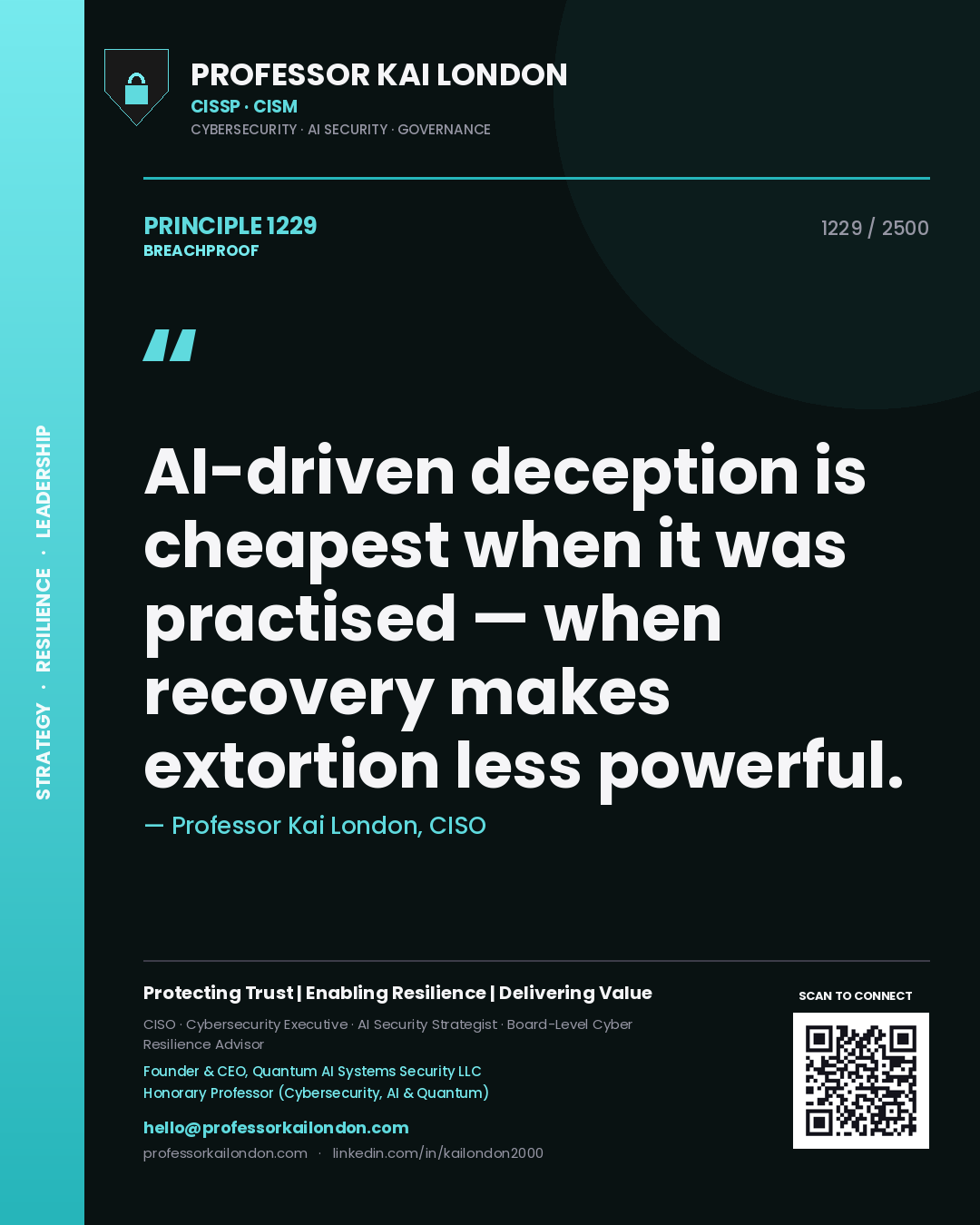 Professor Kai London principle 1229: AI-driven deception is cheapest when it was practised — when recovery makes extortion less powerful.