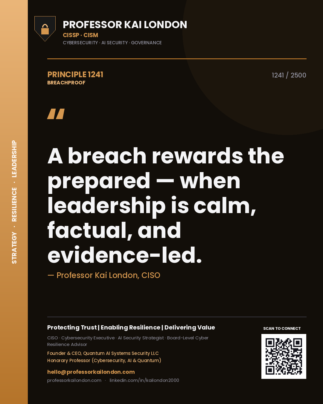 Professor Kai London principle 1241: A breach rewards the prepared — when leadership is calm, factual, and evidence-led.