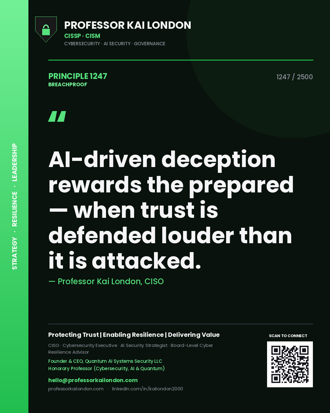 Professor Kai London principle 1247: AI-driven deception rewards the prepared — when trust is defended louder than it is attacked.