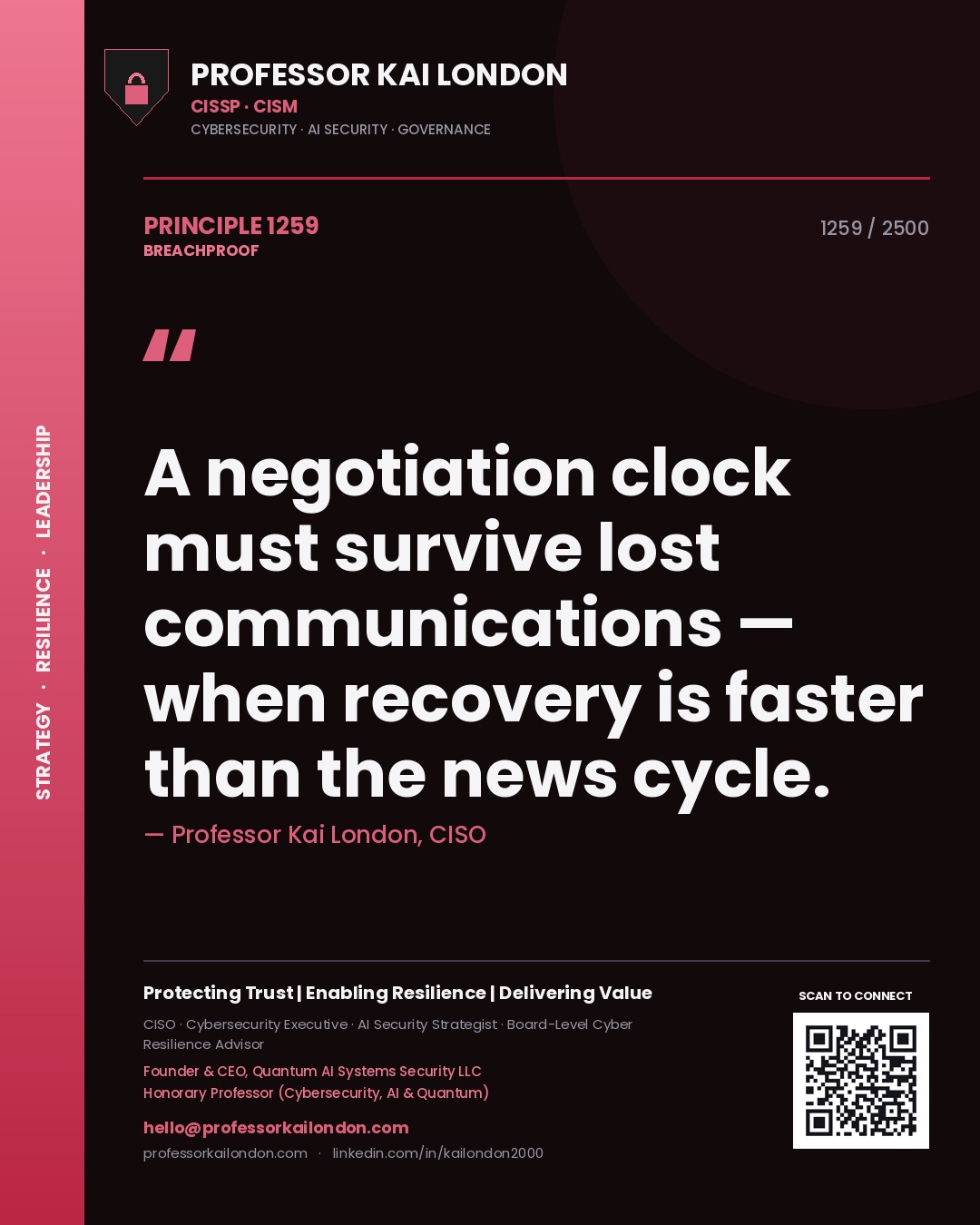 Professor Kai London principle 1259: A negotiation clock must survive lost communications — when recovery is faster than the news cycle.