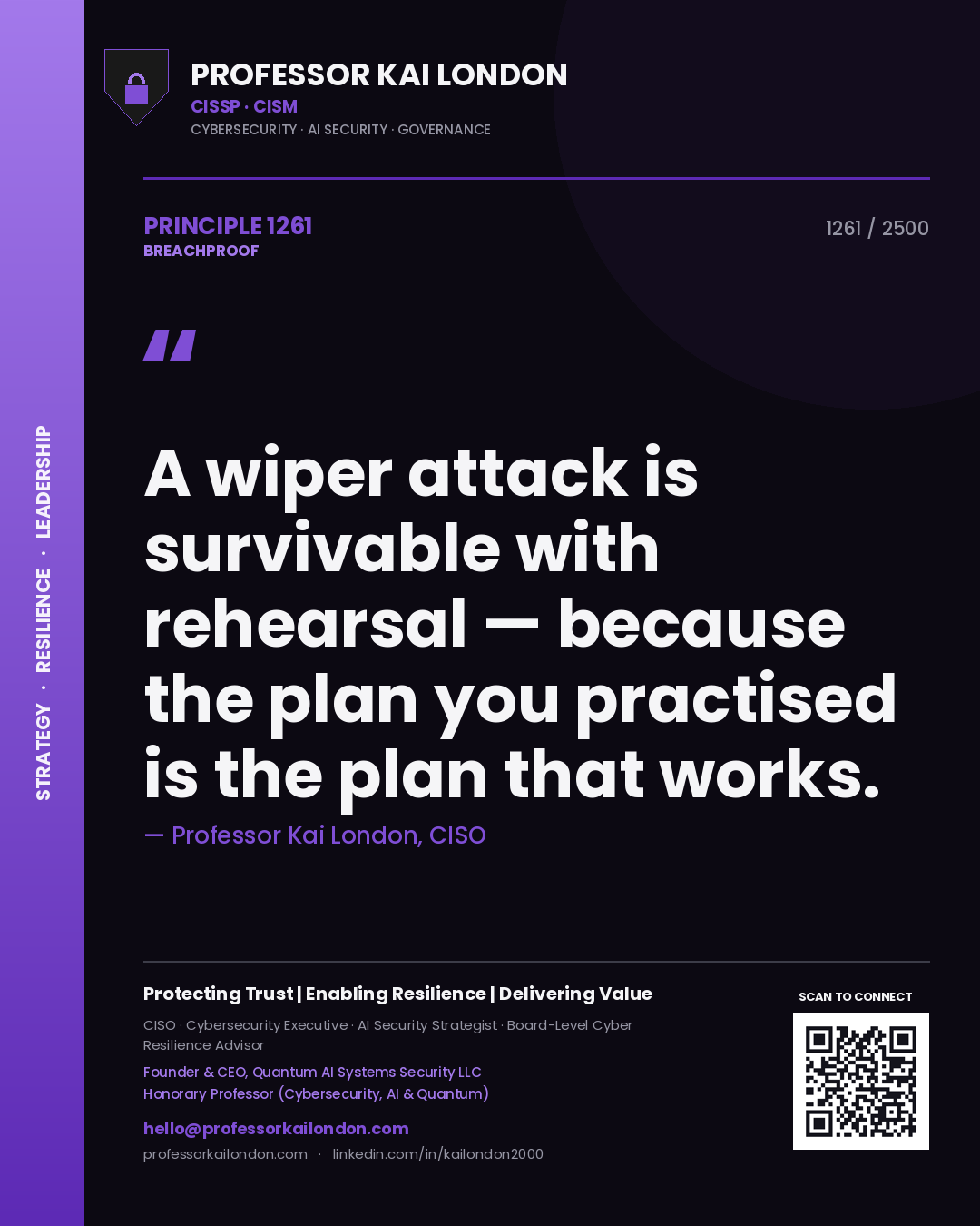 Professor Kai London principle 1261: A wiper attack is survivable with rehearsal — because the plan you practised is the plan that works.