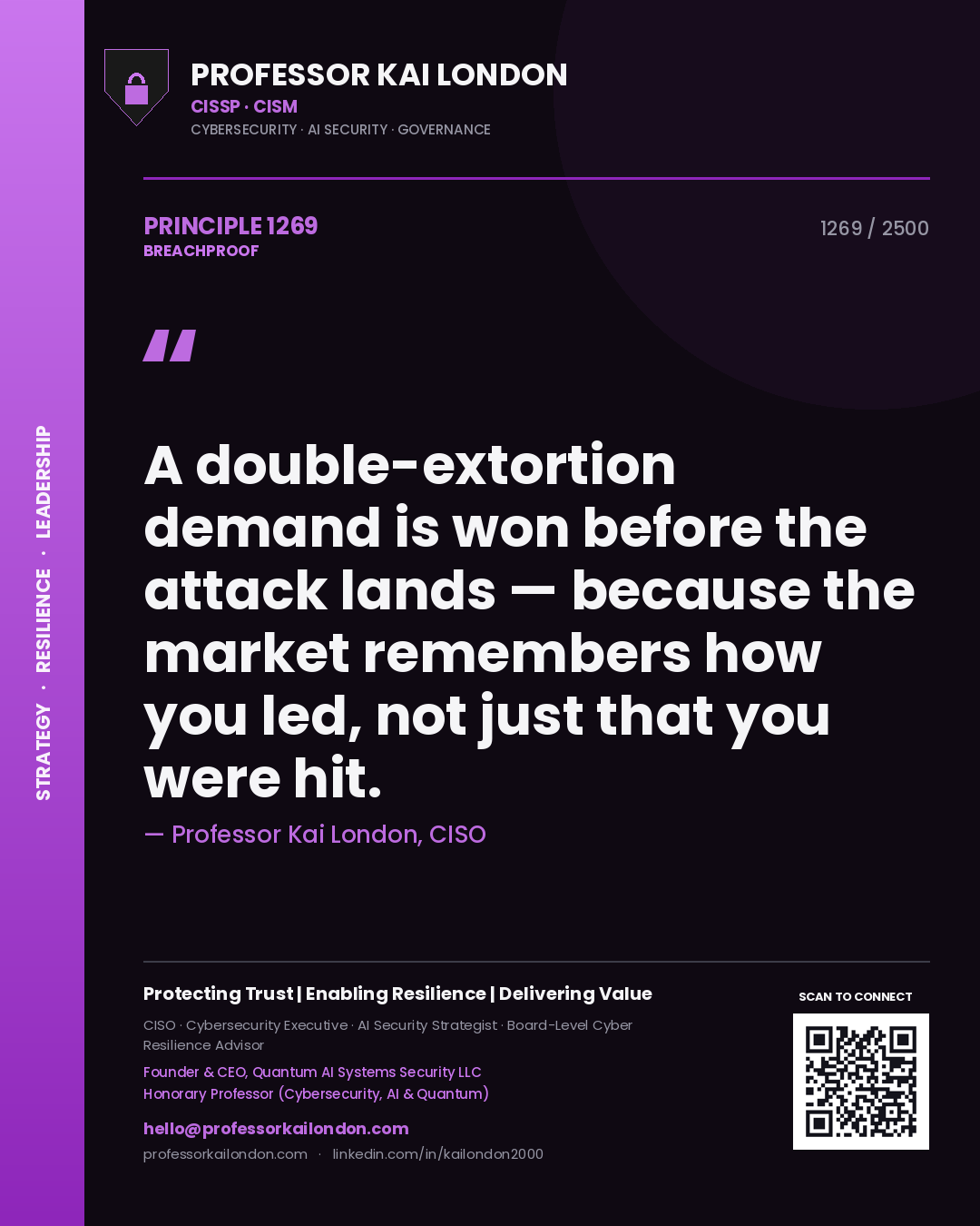 Professor Kai London principle 1269: A double-extortion demand is won before the attack lands — because the market remembers how you led, not just that you were hit.