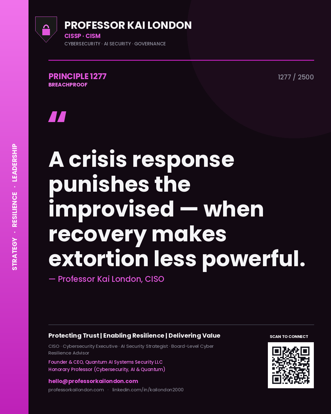 Professor Kai London principle 1277: A crisis response punishes the improvised — when recovery makes extortion less powerful.