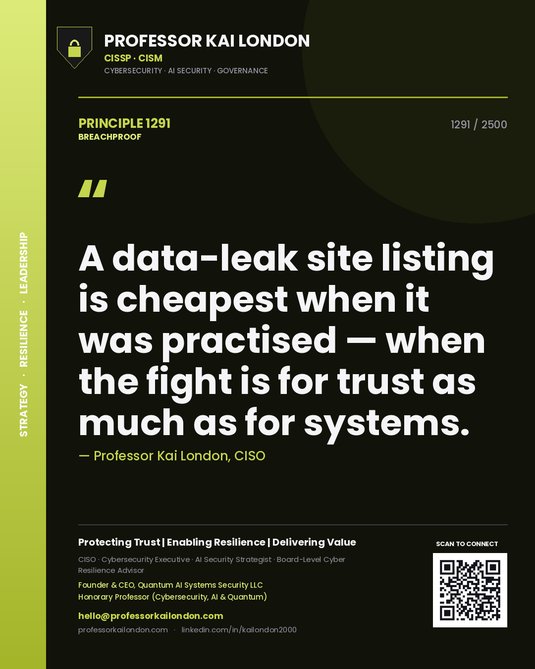 Professor Kai London principle 1291: A data-leak site listing is cheapest when it was practised — when the fight is for trust as much as for systems.