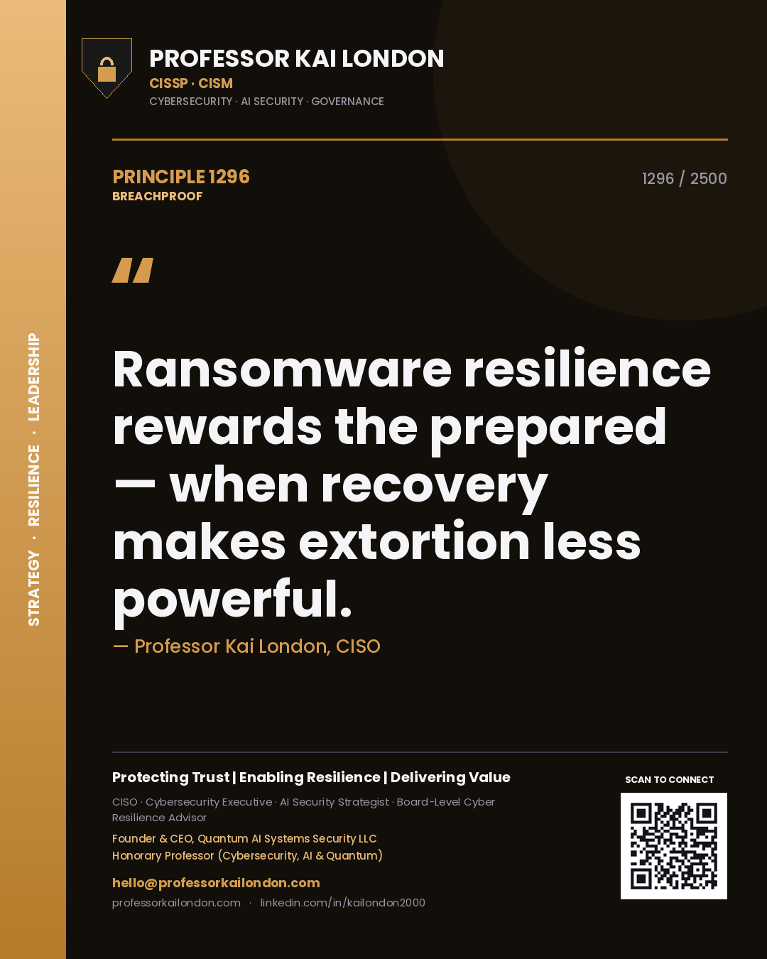 Professor Kai London principle 1296: Ransomware resilience rewards the prepared — when recovery makes extortion less powerful.