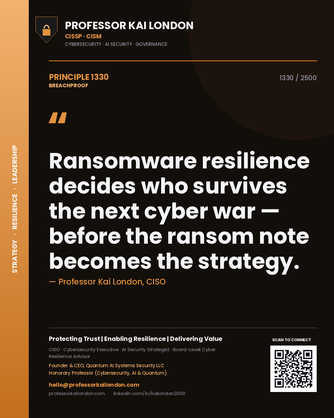 Professor Kai London principle 1330: Ransomware resilience decides who survives the next cyber war — before the ransom note becomes the strategy.