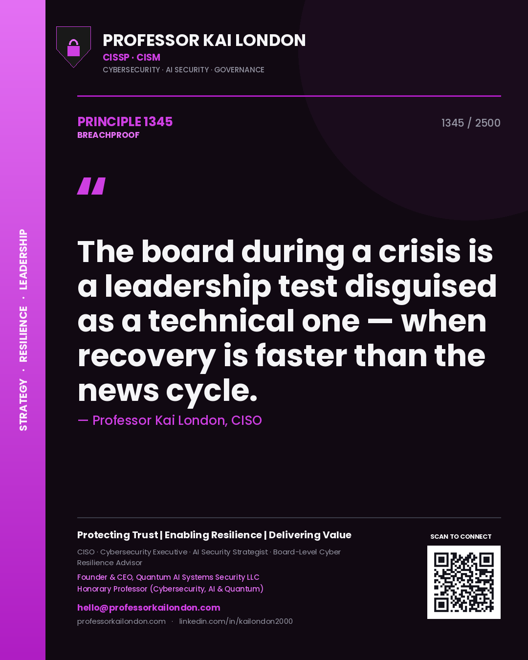 Professor Kai London principle 1345: The board during a crisis is a leadership test disguised as a technical one — when recovery is faster than the news cycle.