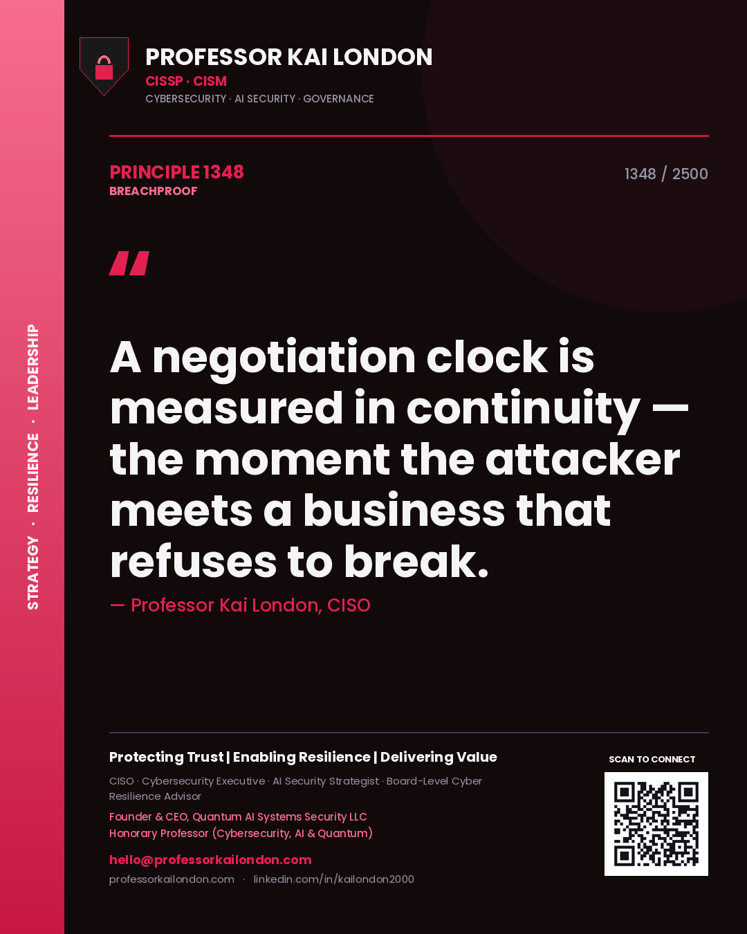Professor Kai London principle 1348: A negotiation clock is measured in continuity — the moment the attacker meets a business that refuses to break.