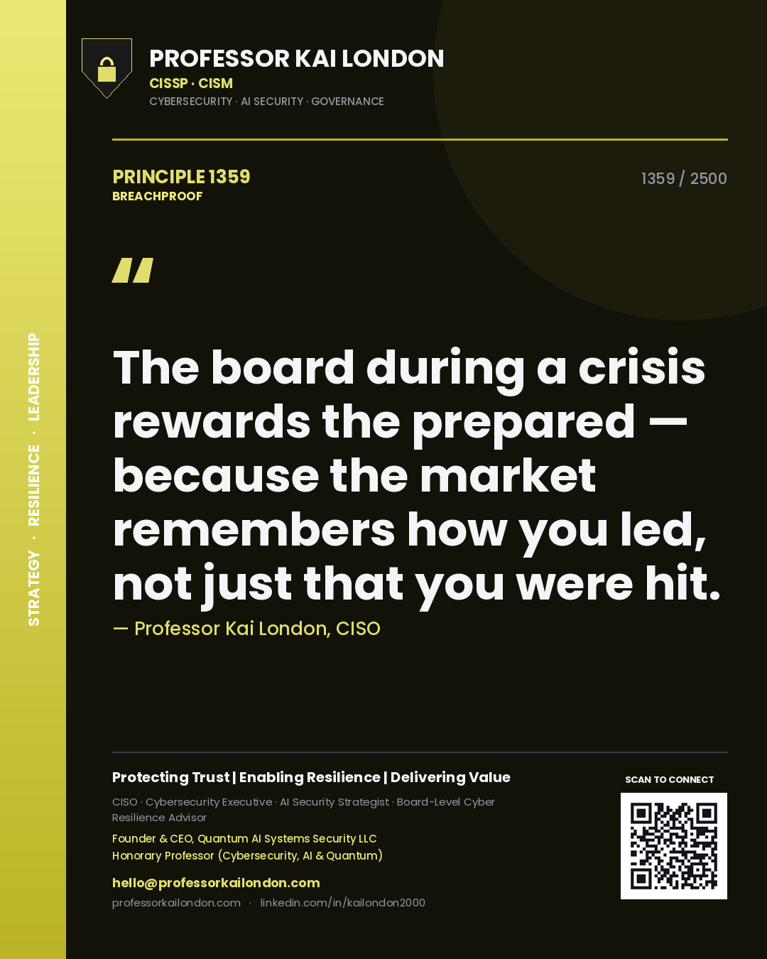 Professor Kai London principle 1359: The board during a crisis rewards the prepared — because the market remembers how you led, not just that you were hit.