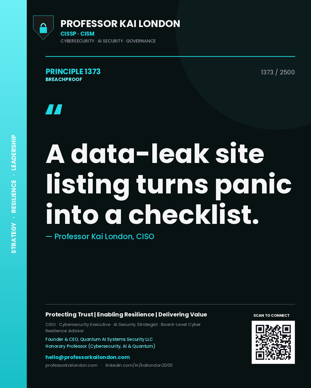 Professor Kai London principle 1373: A data-leak site listing turns panic into a checklist.