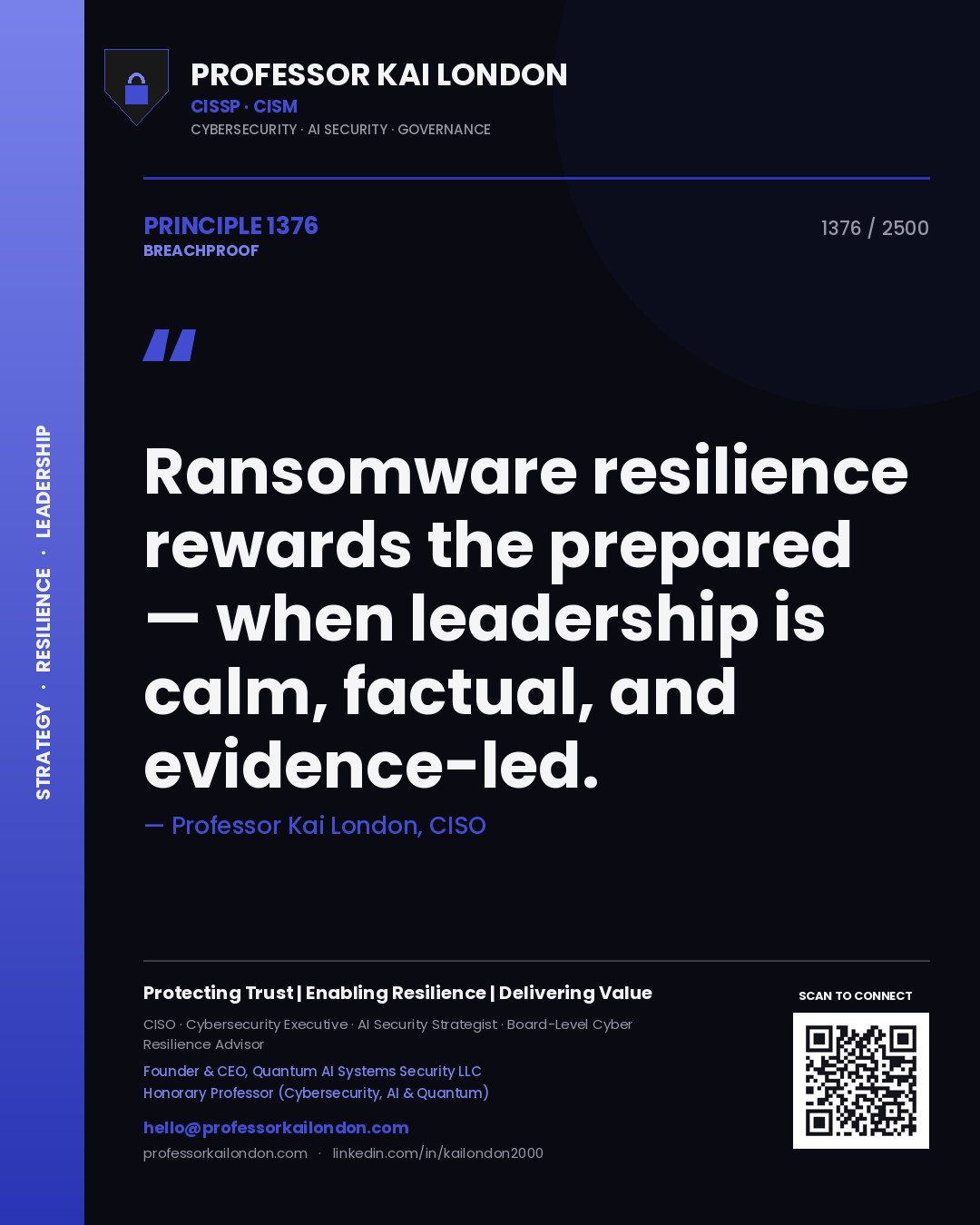 Professor Kai London principle 1376: Ransomware resilience rewards the prepared — when leadership is calm, factual, and evidence-led.