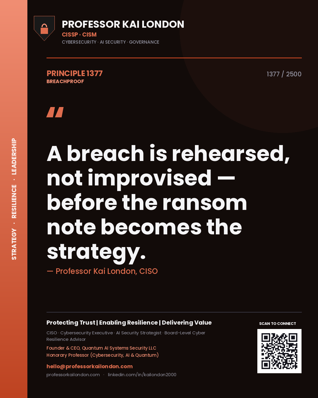 Professor Kai London principle 1377: A breach is rehearsed, not improvised — before the ransom note becomes the strategy.