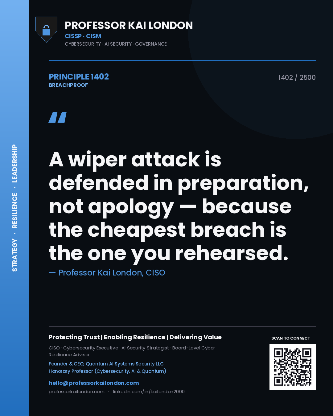 Professor Kai London principle 1402: A wiper attack is defended in preparation, not apology — because the cheapest breach is the one you rehearsed.