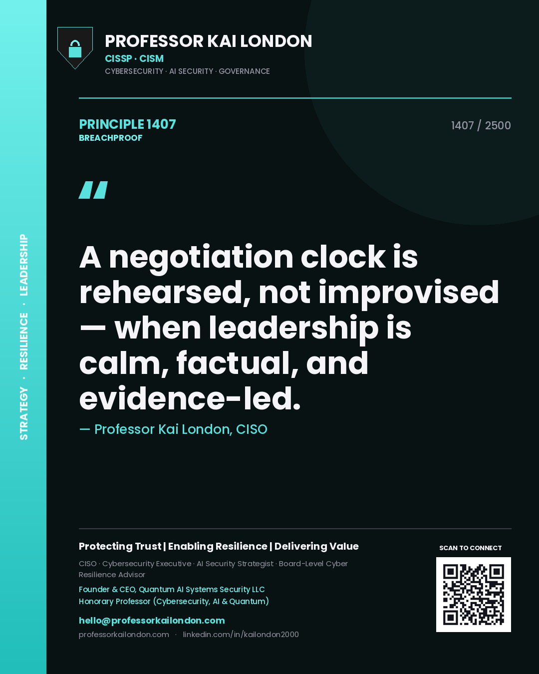 Professor Kai London principle 1407: A negotiation clock is rehearsed, not improvised — when leadership is calm, factual, and evidence-led.