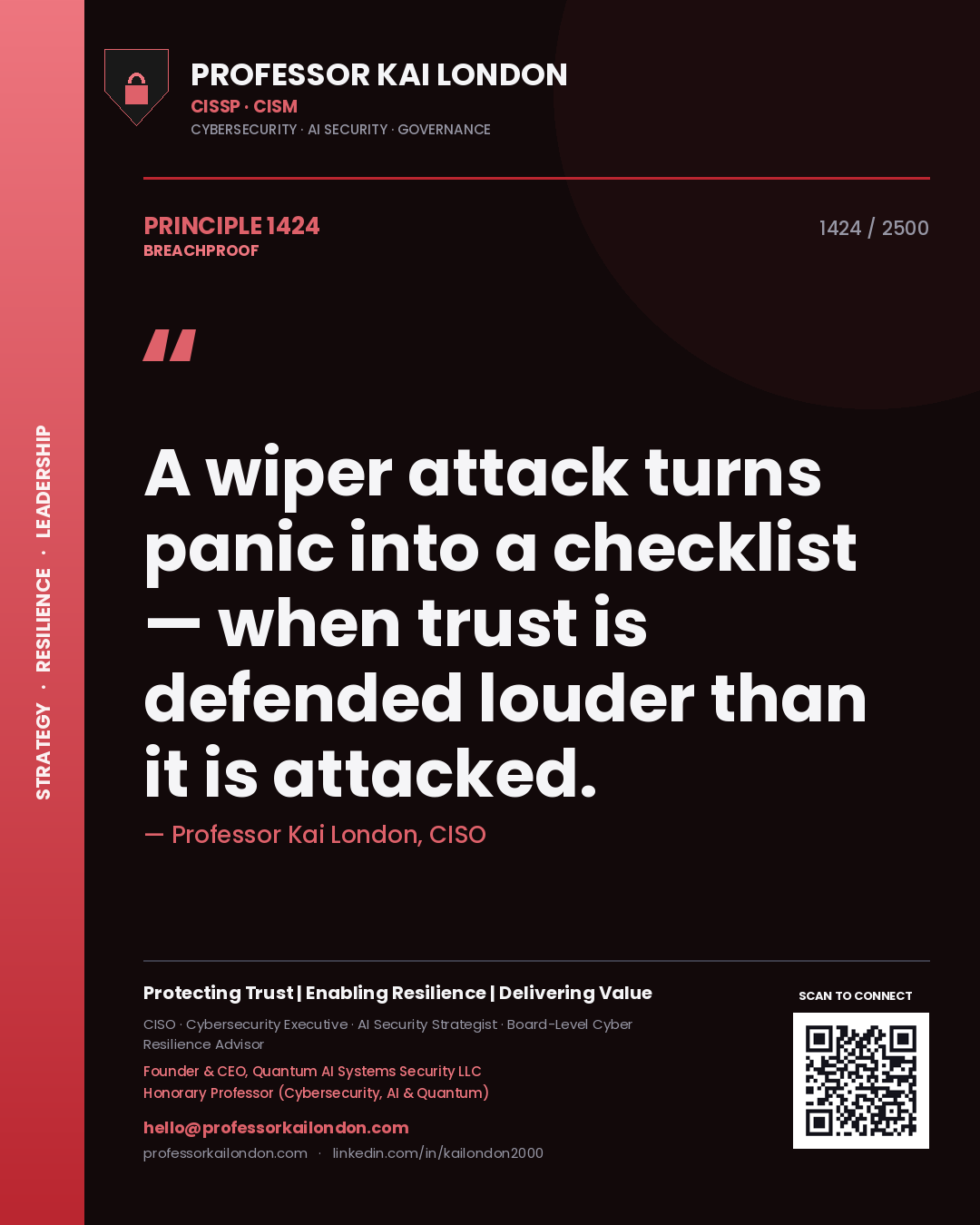 Professor Kai London principle 1424: A wiper attack turns panic into a checklist — when trust is defended louder than it is attacked.