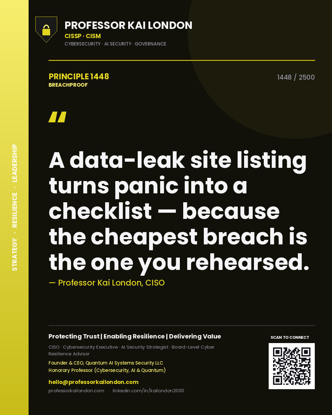 Professor Kai London principle 1448: A data-leak site listing turns panic into a checklist — because the cheapest breach is the one you rehearsed.