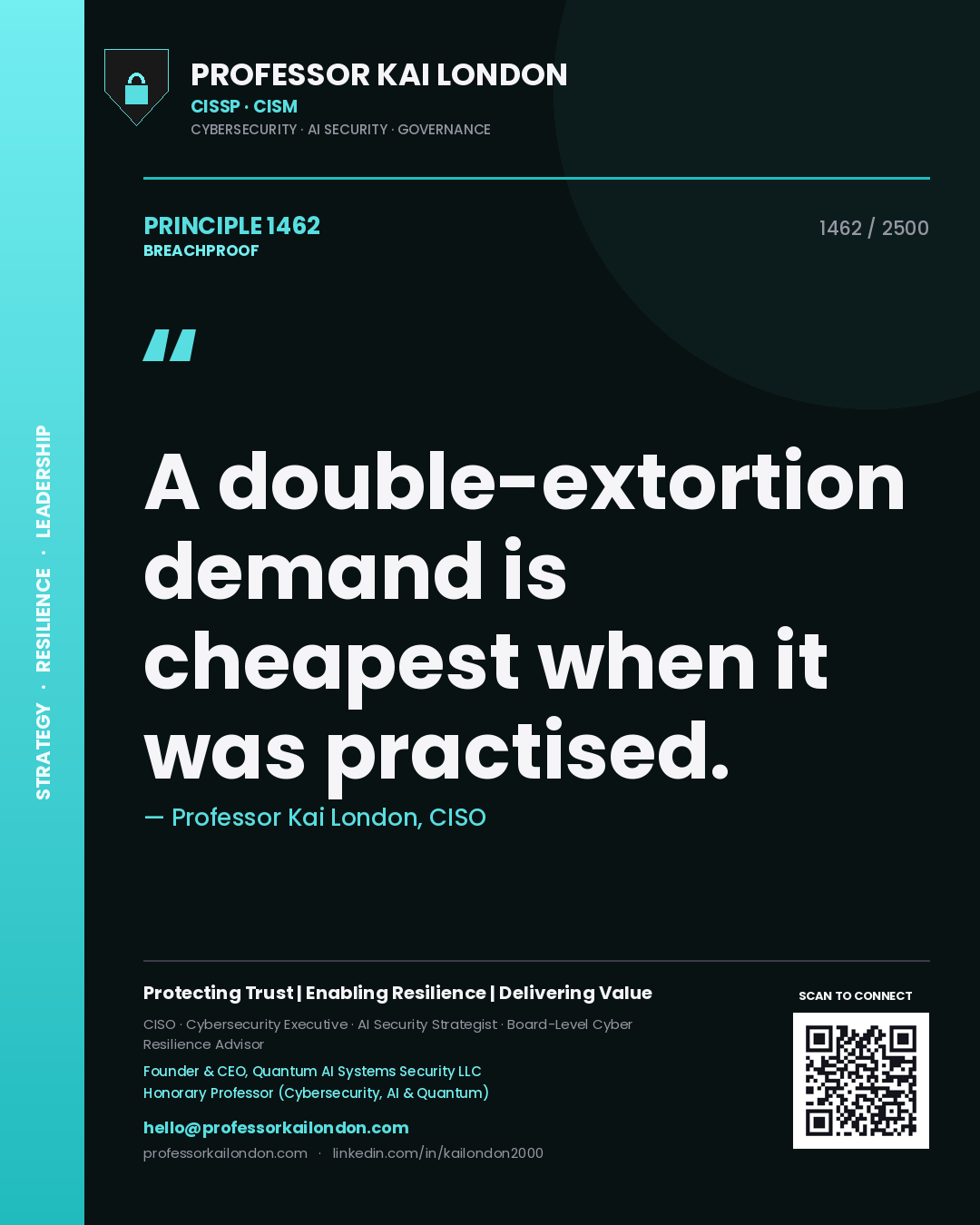 Professor Kai London principle 1462: A double-extortion demand is cheapest when it was practised.