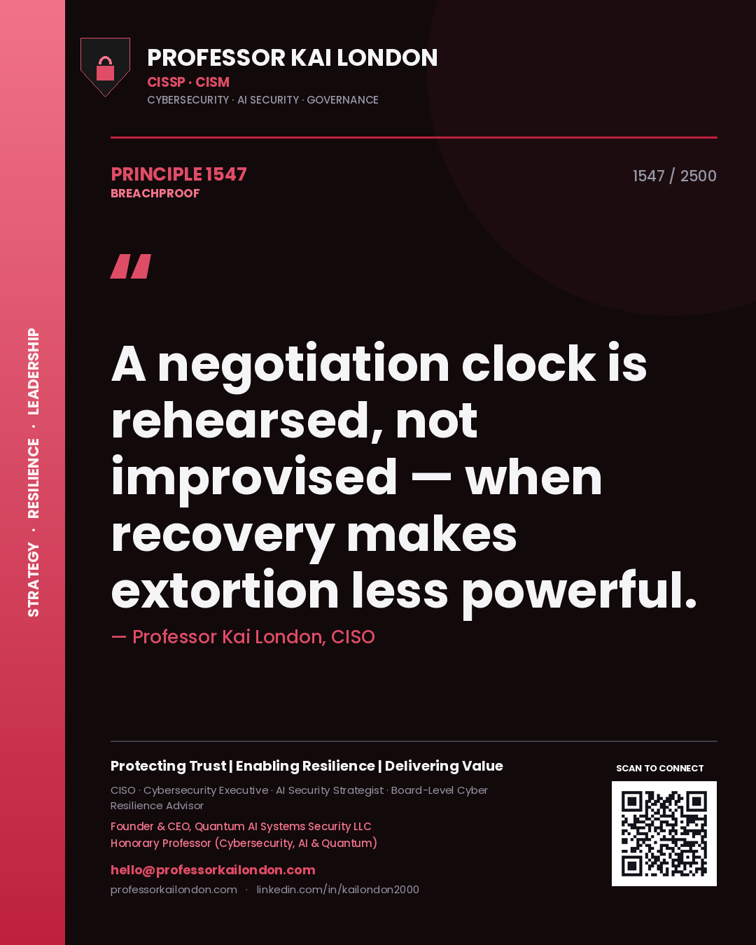 Professor Kai London principle 1547: A negotiation clock is rehearsed, not improvised — when recovery makes extortion less powerful.