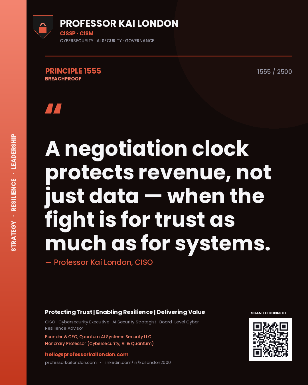 Professor Kai London principle 1555: A negotiation clock protects revenue, not just data — when the fight is for trust as much as for systems.